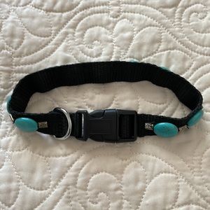 Dog Collar | Unique turquoise stone and silver bead dog collar.